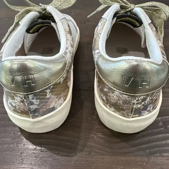 Vintage Havana Metallic Star Sneakers Women's 7 White Gold Snake Preowned - Picture 3 of 10